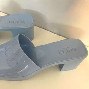 Gucci Rubber Slide Sandal in Baby Blue.